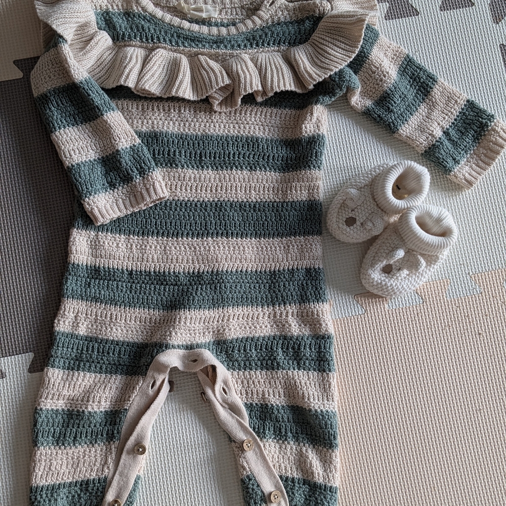 Jessica Simpson Green and Beige Striped Bodysuit